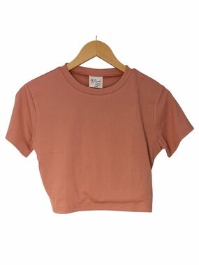 Mood Women’s Size XL Salmon Pink Ribbed Fitted Crop Top Short Sleeve Baby Tee